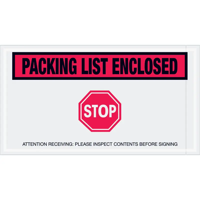 5 1/2 x 10" Red "Packing List Enclosed - Stop" Envelopes (PL492) Case Of 1000