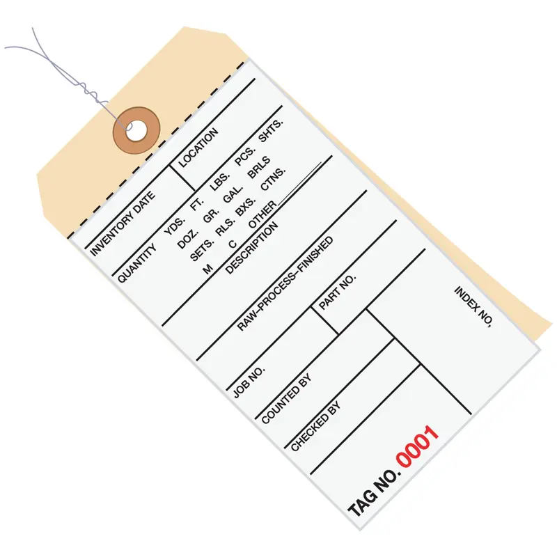 6 1/4 x 3 1/8" - (10000-10499) Inventory Tags 2 Part Carbonless # 8 - Pre-Wired (G15213) Case Of 500