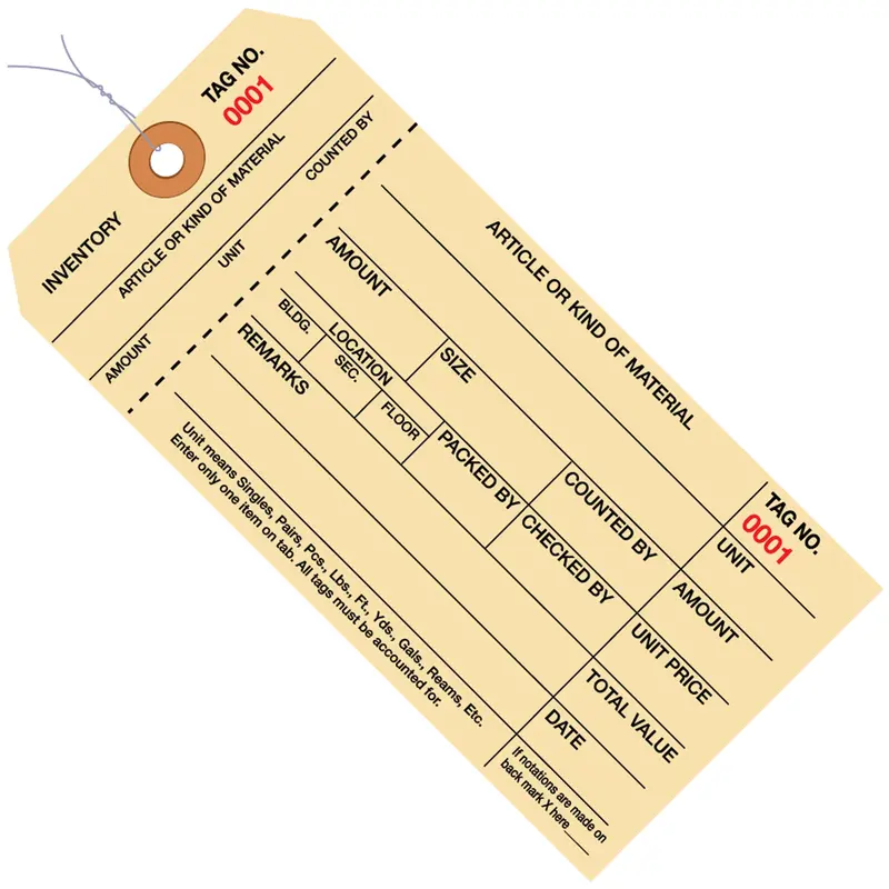 6 1/4 x 3 1/8" - (2000-2999) Inventory Tags 1 Part Stub Style #8 - Pre-Wired (G18033) Case Of 1000