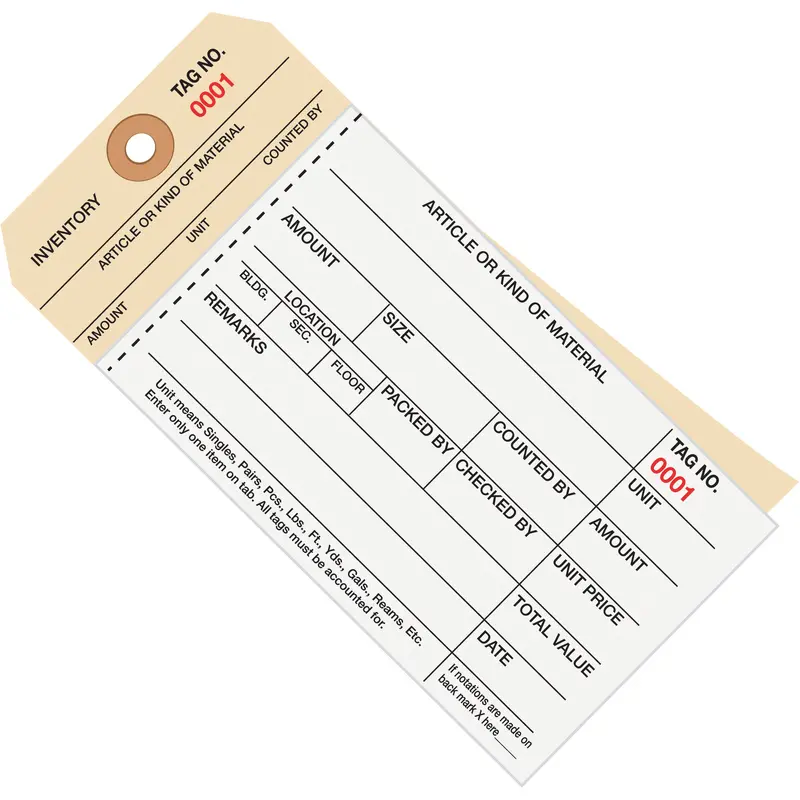 6 1/4 x 3 1/8" - (4000-4499) Inventory Tags  2 Part Carbonless Stub Style #8 (G19091) Case Of 500