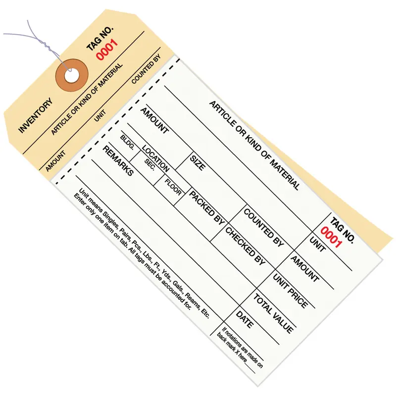 6 1/4 x 3 1/8" - (4500-4999) Inventory Tags  2 Part Carbonless Stub Style #8 - Pre-Wired (G19103) Case Of 500
