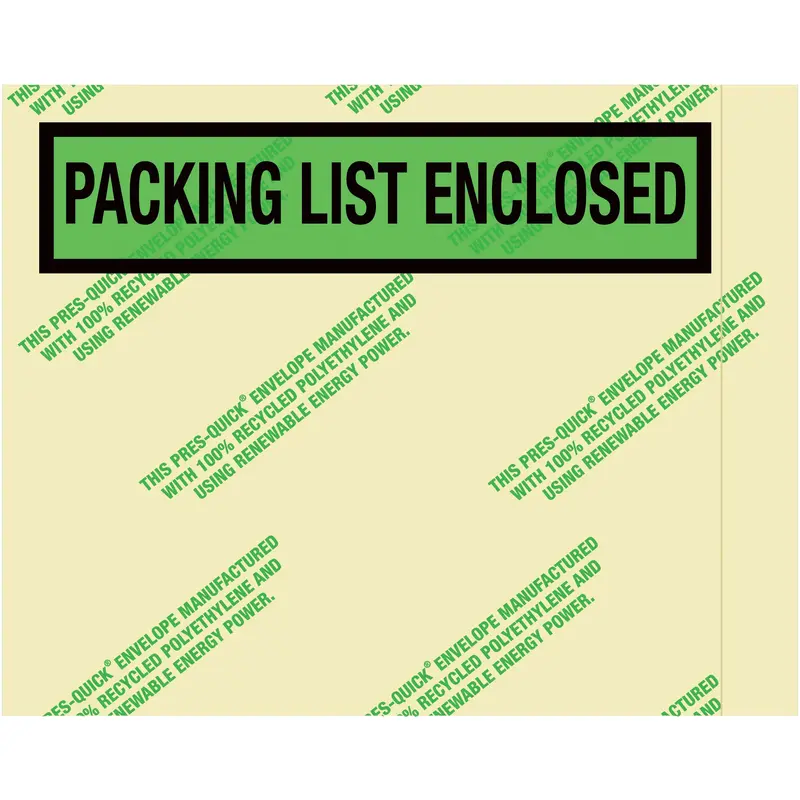 7 x 5 1/2" Environmental "Packing List Enclosed" Envelopes (PQGREEN19) Case Of 1000