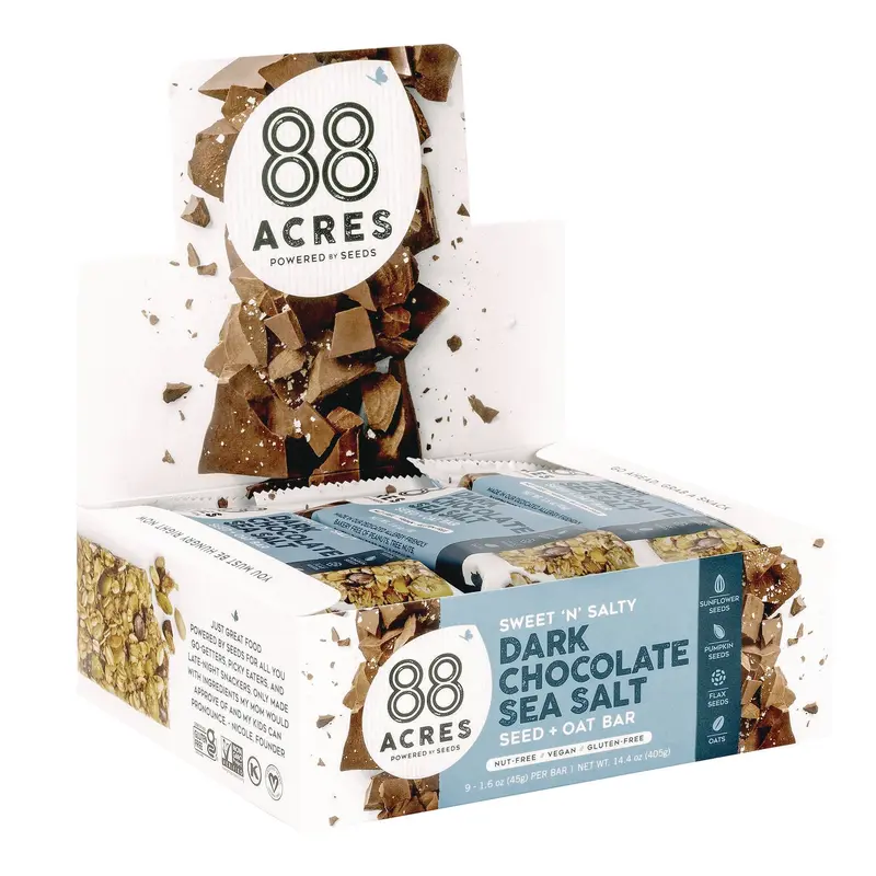 88 ACRES Sweet 'N Salty Gluten-Free Dark Chocolate Sea Salt Seed and Oat Bar, 1.6 oz Bar, 9/Box (AABACY00504) Box of 9