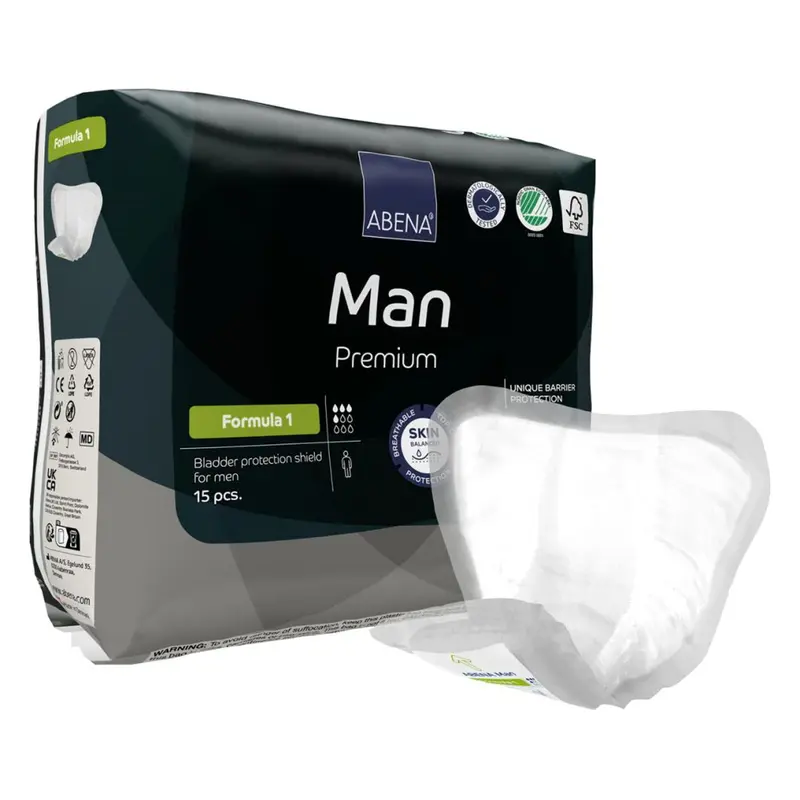 Abena Premium Man Bladder Control Pad 9 X 11.4 Inch Moderate Absorbency Fluff / Polymer Core Size 1 (1218253_PK) 15/PK
