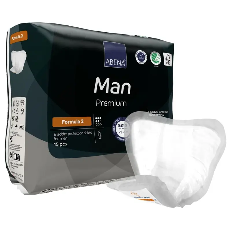 Abena Premium Man Bladder Control Pad 9 X 11.4 Inch Moderate Absorbency Fluff / Polymer Core Size 2 (1218254_CS) 180/CS