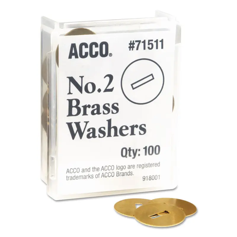 ACCO #2 Washers for Two-Prong Fasteners, 1.25" Diameter, Brass, 100/Box (ACC71511) Box of 100 Washers
