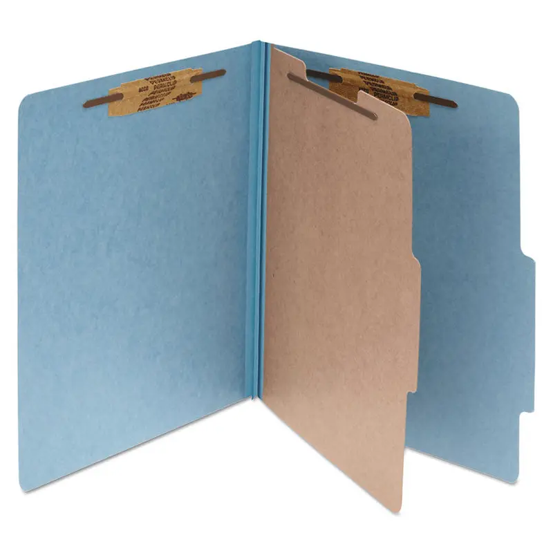 ACCO Pressboard Classification Folders, 2" Expansion, 1 Divider, 4 Fasteners, Legal Size, Sky Blue Exterior, 10/Box (ACC16024) Each