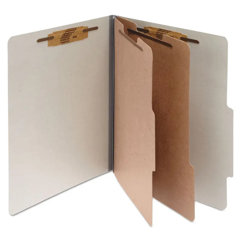 ACCO Pressboard Classification Folders, 3" Expansion, 2 Dividers, 6 Fasteners, Letter Size, Mist Gray Exterior, 10/Box (ACC15056) Each
