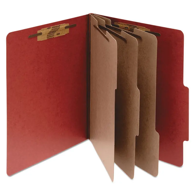 ACCO Pressboard Classification Folders, 4" Expansion, 3 Dividers, 8 Fasteners, Letter Size, Earth Red Exterior, 10/Box (ACC15038) Each