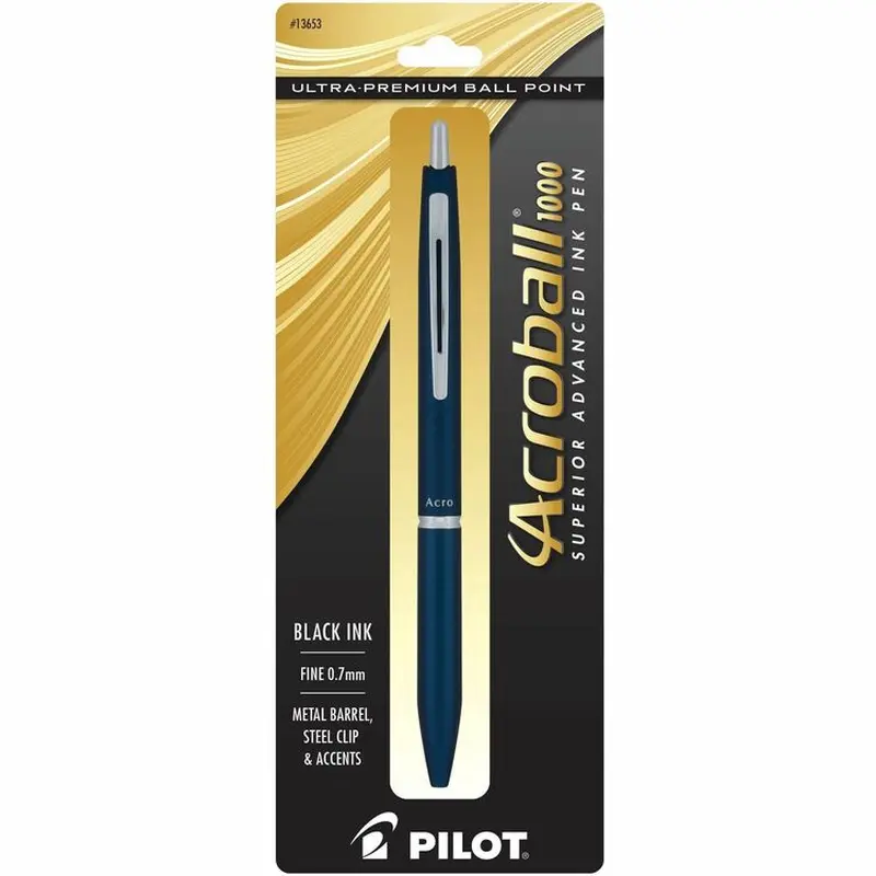 Acroball Ballpoint Pen, Fine Pen Point, 0.7 mm Pen Point Size, Refillable, Retractable, Black Gel-based Ink, Navy Metal Barrel, Tungsten Carbide Tip (PIL13653) Each