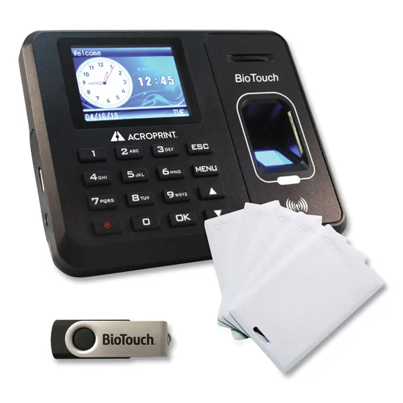 Acroprint BioTouch Time Clock and Badges Bundle, 10,000 Employees, Black (ACPBTR150) Each