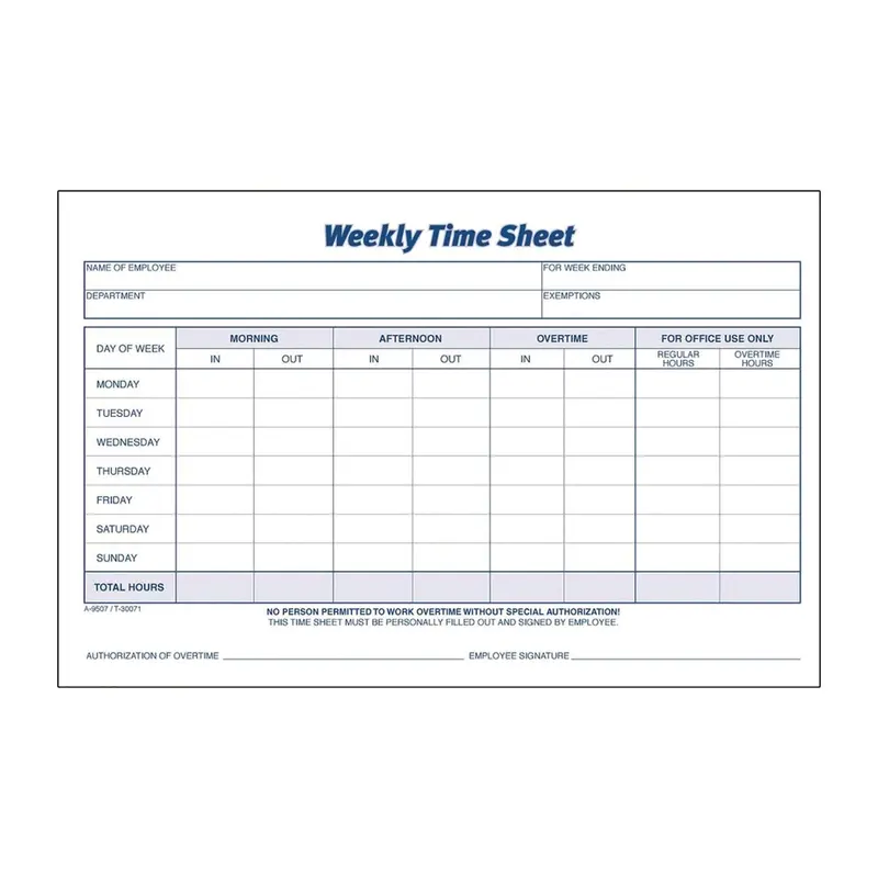 Adams Time Sheets, One Part (No Copies), 8.5 x 5.5, 100 Forms/Pad, 2 Pads/Pack (ABF9507ABF) Pack of 100