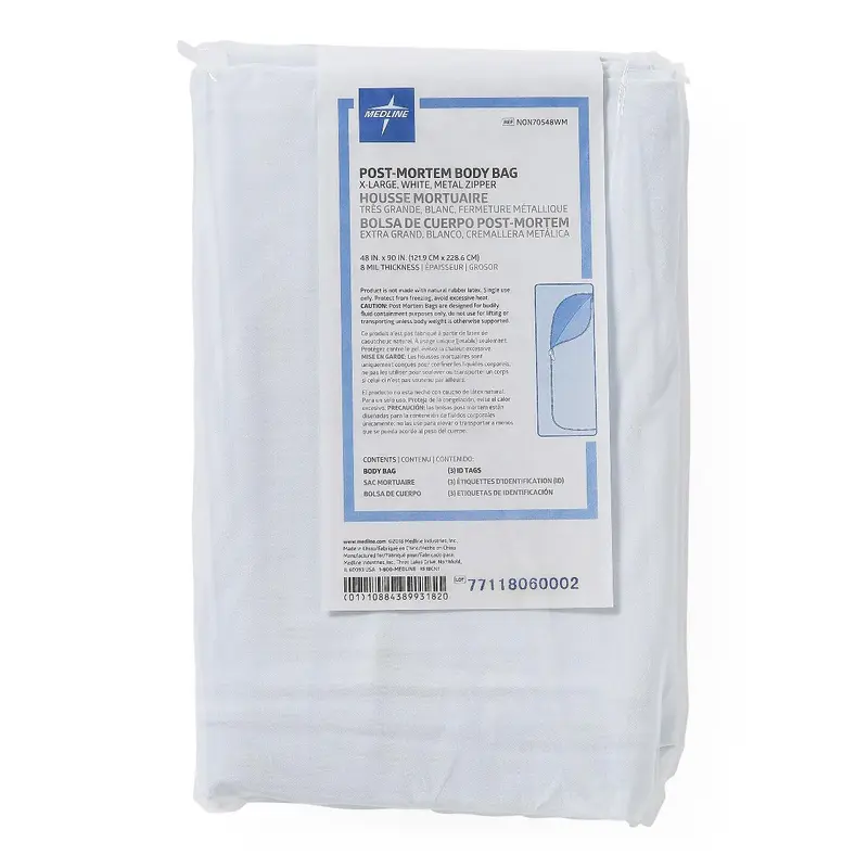 Adult Body Bag with Metal Zipper, PVC, 200 lb. Limit, White, Size XL, 48" x 90", 1 EA (NON70548WMH) Each