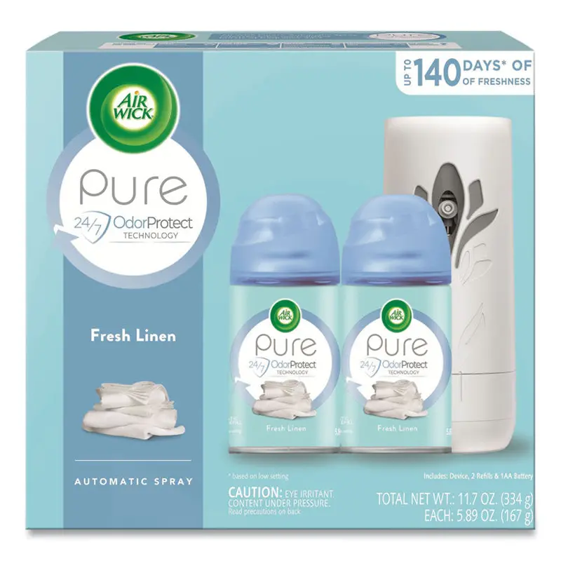 Air Wick Freshmatic Ultra Automatic Pure Starter Kit, 3.19 x 8.44 x 7.75, White/Gray, Fresh Linen, 4/Carton (RAC01918CT) Case of 4