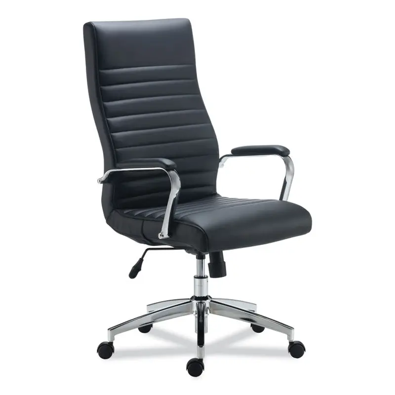 Alera Alera Eddleston Leather Manager Chair, Supports Up to 275 lb, Black Seat/Back, Chrome Base (ALEED41B19) Each