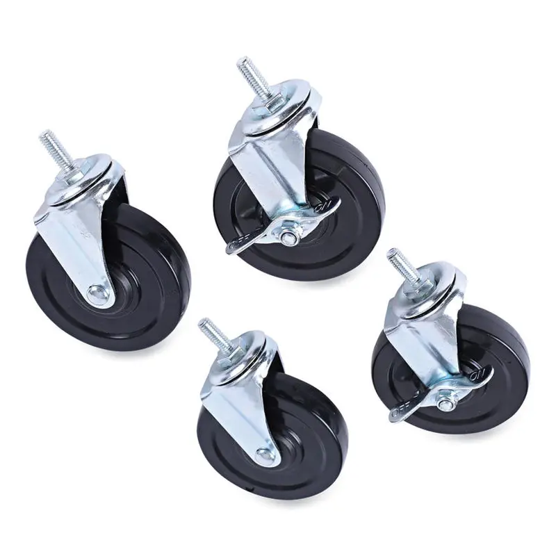 Alera Optional Casters for Wire Shelving, Grip Ring Type K Stem, 4" Wheel, Black/Silver, 4/Set (2 Locking) (ALESW690004) Set of 4