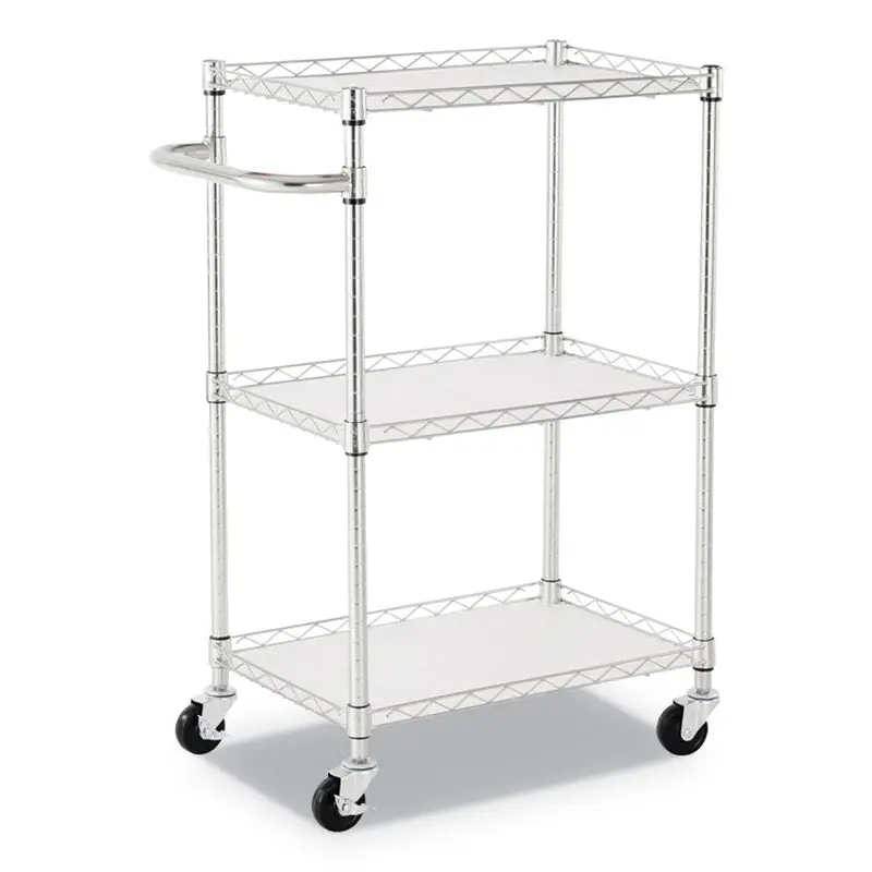 Alera Three-Shelf Wire Cart with Liners, Metal, 3 Shelves, 450 lb Capacity, 24" x 16" x 39", Silver (ALESW322416SR) Each