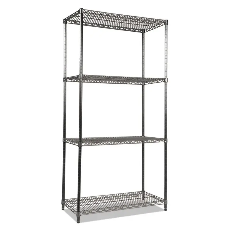 Alera Wire Shelving Starter Kit, Four-Shelf, 36w x 18d x 72h, Black Anthracite (ALESW503618BA) Each