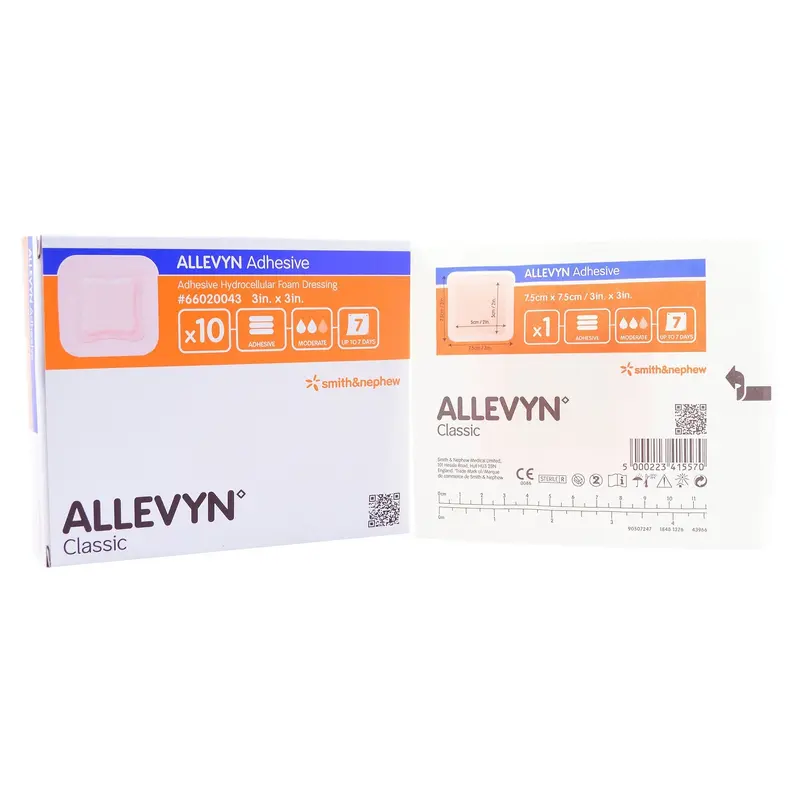 Allevyn Adhesive Foam Dressing 3 X 3 Inch With Border Film Backing Adhesive Square Sterile (278016_BX) 10/BX