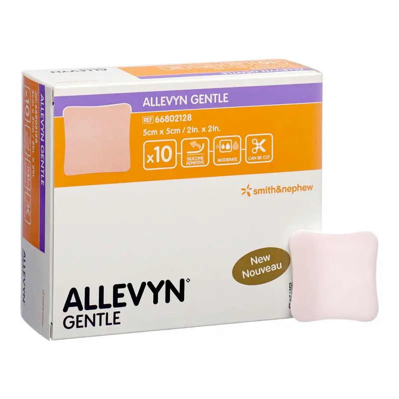 Allevyn Gentle Foam Dressing 2 X 2 Inch Without Border Film Backing Silicone Adhesive Square Sterile (1158718_BX) 10/BX
