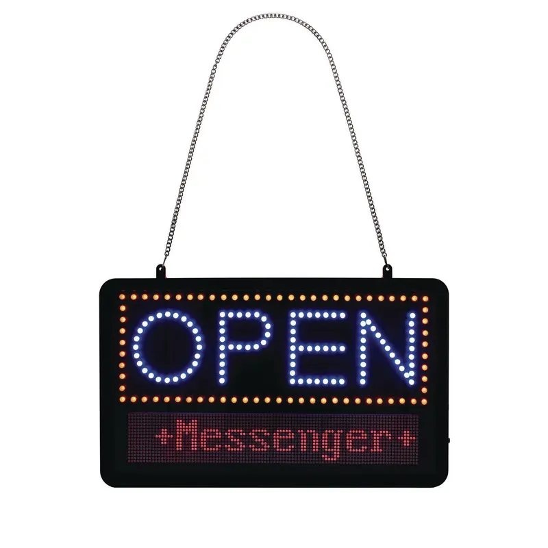 Alpine Industries LED Programmable Message Board Open Sign, 22 x 13, Black Frame, Blue/Red Graphics (ALHALP49710) Each