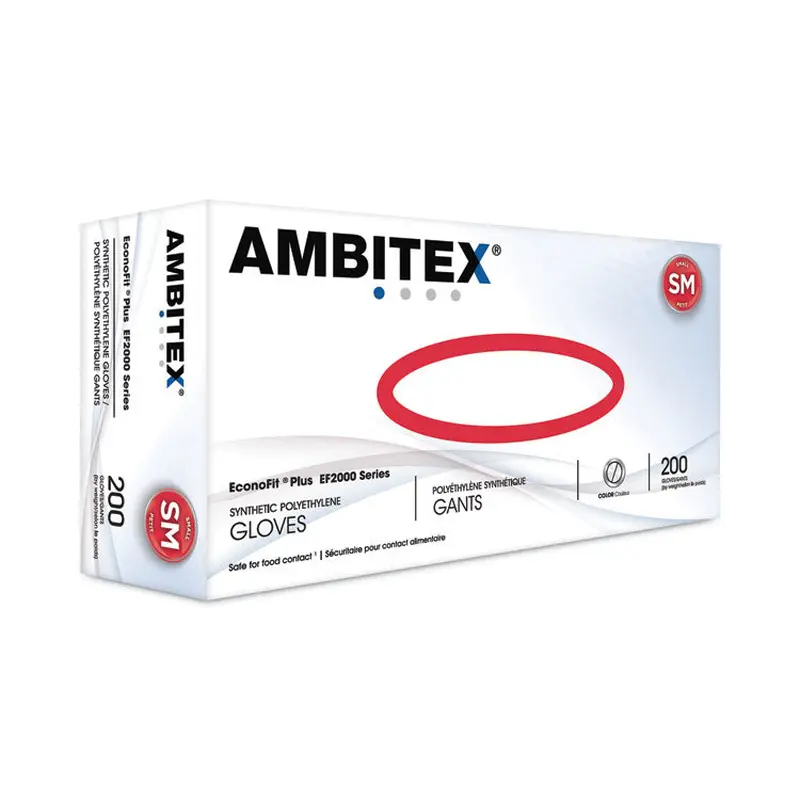 AMBITEX EconoFit Plus Powder-Free Polyethylene Gloves, Small, Clear, 200/Pack, 10 Packs/Carton (TXIEFSM2000) Case of 2000