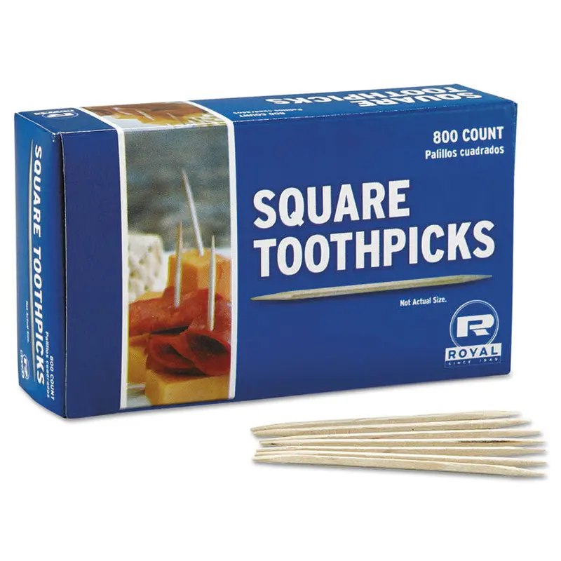 AmerCareRoyal Square Wood Toothpicks, 2.75", Natural, 800/Box, 24 Boxes/Carton (RPPR820SQ) 24 Boxes of 800