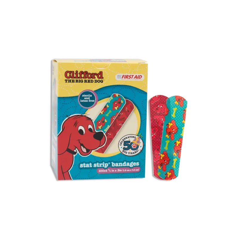 American White Cross Stat Strip Adhesive Strip 3/4 X 3 Inch Plastic Rectangle Kid Design (Clifford the Big Red Dog) Sterile (977008_CS) 12/CS