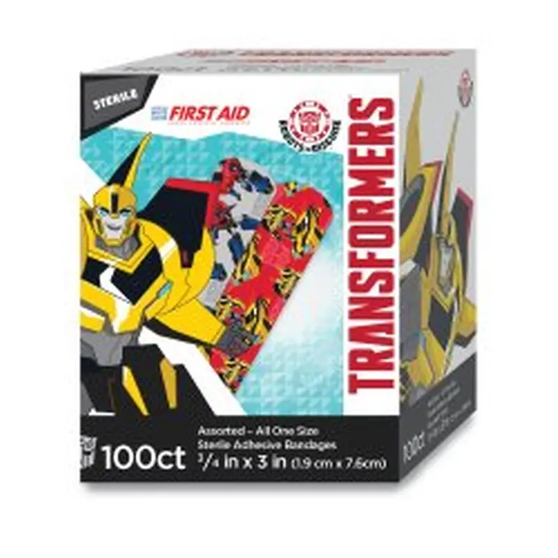 American White Cross Stat Strip Adhesive Strip 3/4 X 3 Inch Plastic Rectangle Kid Design (Transformers) Sterile (980582_BX) 100/BX