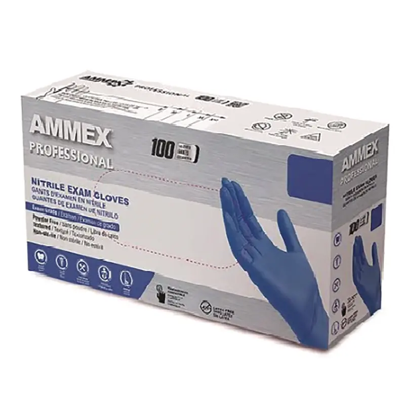 AMMEX Professional Nitrile Exam Gloves, Powder-Free, Large, Blue, 100/Box (AXCACNPF46100BX) Box of 100