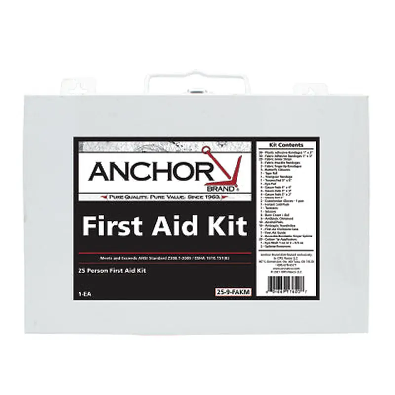 Anchor Brand 25 Person First Aid Kit, ANSI 2009, Metal Case (101-25-9-FAKM) Each