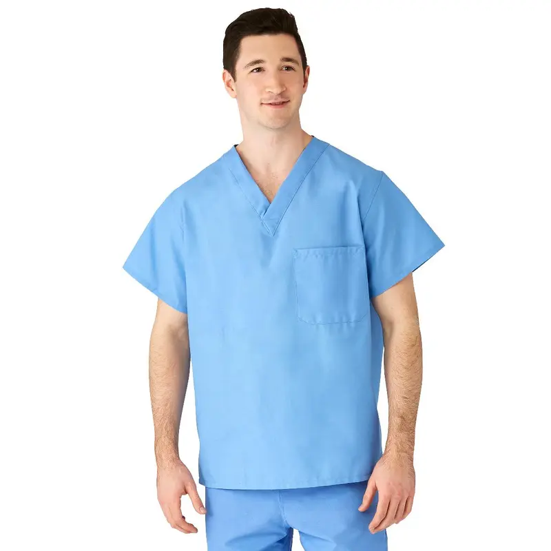 AngelStat Unisex Reversible V-Neck Scrub Top with 2 Pockets, Ceil Blue, Size L, Color Coding, 1 EA (M610NTHL-CM) Each
