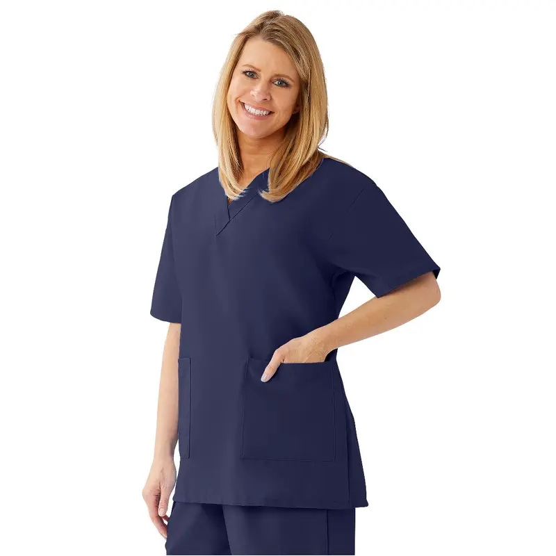 AngelStat Women's V-Neck Tunic Scrub Tops with 2 Pockets, Navy, Size M, 1 EA (893NNTM) Each