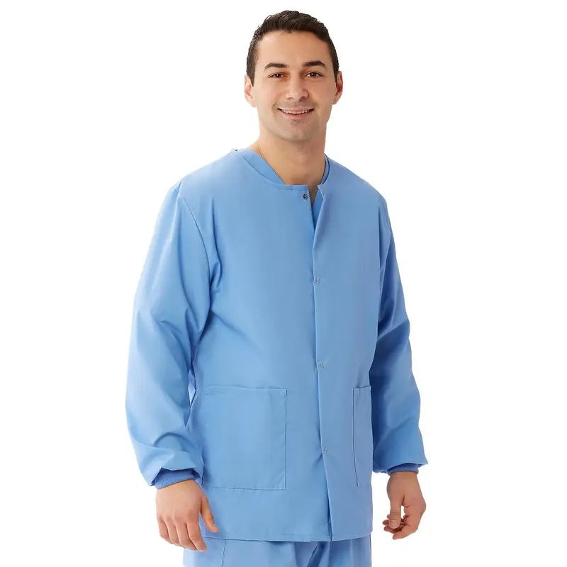 AngelStat Unisex Snap-Front Warm-Up Scrub Jacket, Ceil Blue, Size S, Color Coding, 1 EA (849NTHS-CM) Each