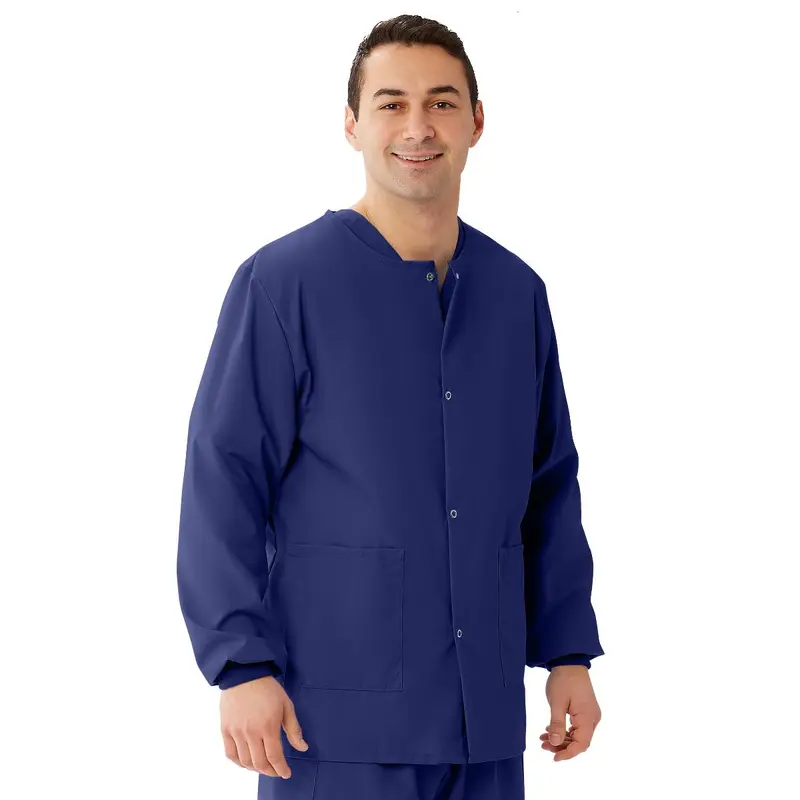 AngelStat Unisex Snap-Front Warm-Up Scrub Jacket, Navy, Size M, KMG, 1 EA (849NNTM) Each
