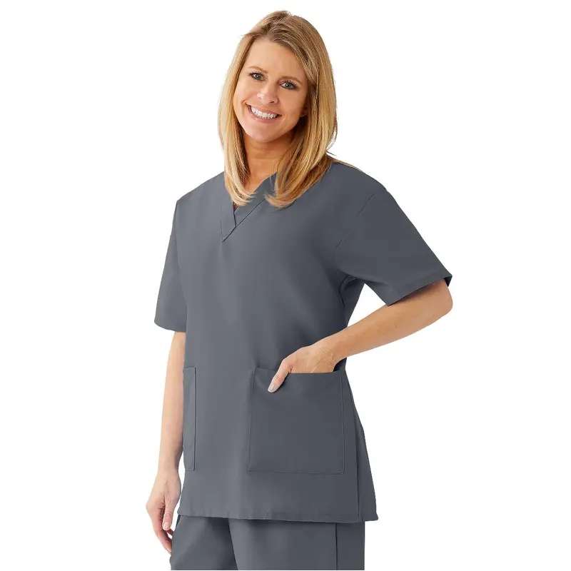 AngelStat Women's V-Neck Tunic Scrub Tops with 2 Pockets, Charcoal, Size L, 1 EA (893NCCL) Each