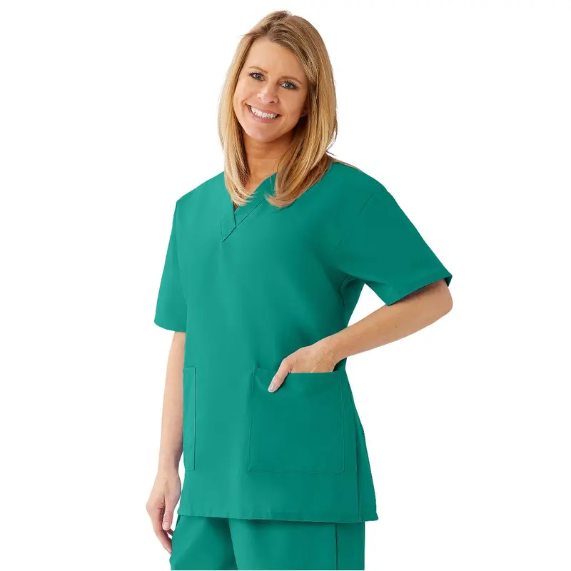 AngelStat Women's V-Neck Tunic Scrub Tops with 2 Pockets, Emerald, Size M, 1 EA (893NJTM) Each