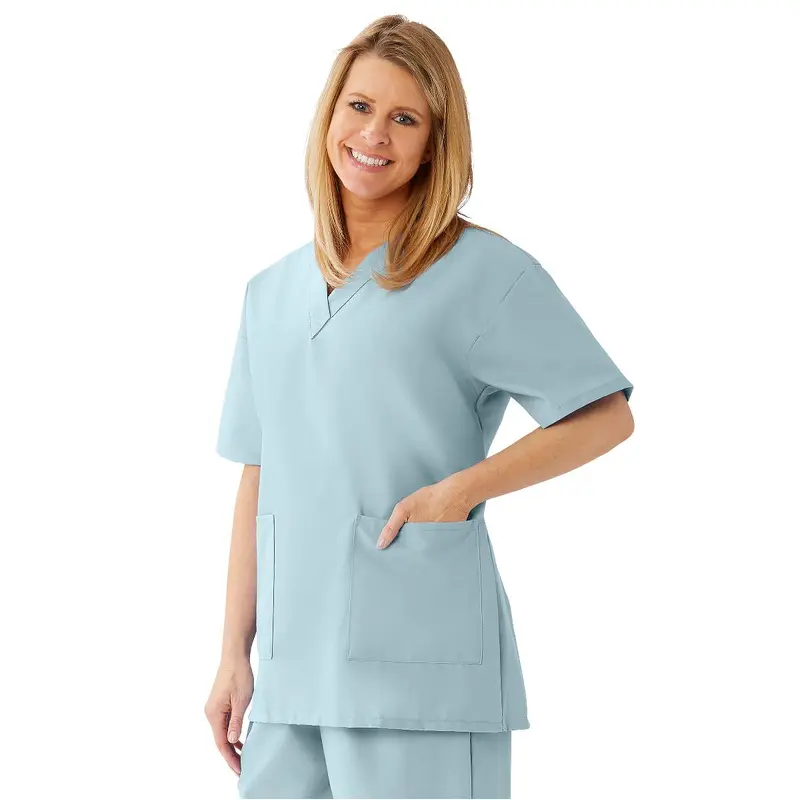 AngelStat Women's V-Neck Tunic Scrub Tops with 2 Pockets, Misty, Size 3XL, 1 EA (893NTZXXXL) Each