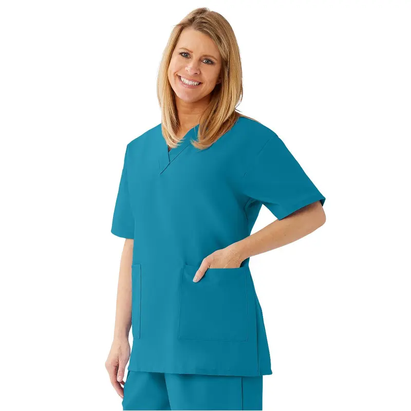 AngelStat Women's V-Neck Tunic Scrub Tops with 2 Pockets, Peacock, Size 3XL, 1 EA (893NBTXXXL) Each