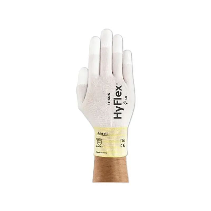 Ansell HyFlex 11-605 Fingertip-Coated Gloves, Size 6, White (012-11-605-6) 1 Dozen