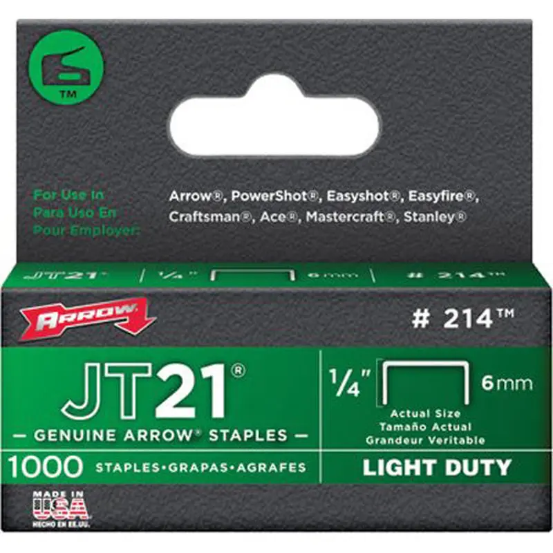 Arrow Fastener JT21 Type Staples, 1/4 in, 1000 per box (091-214) 1 Box