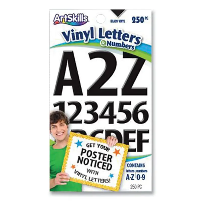 ArtSkills Poster and Bulletin Board Vinyl Letters and Numbers, Black, 1" and 2"h, 250/Pack (ASKPA1349) Pack of 250
