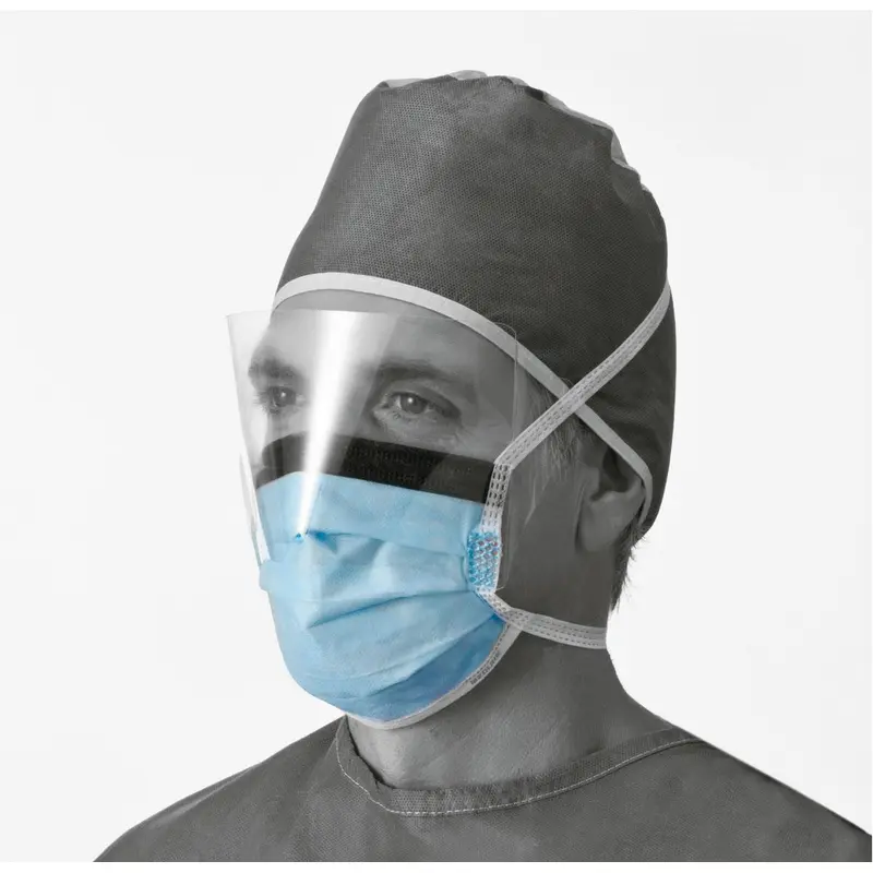ASTM Level 1 Surgical Face Mask with Ties, Eye Shield, Anti-Fog Foam Strip, Blue, 100/CS (NON27420) Case of 100