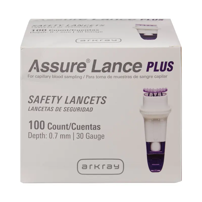 Assure Safety Lancet 30 Gauge Protective Safety Cap Push Button Activation Finger (962941_BX) 100/BX