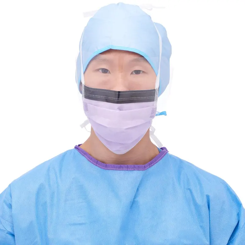 ASTM Level 3 Anti-Fog Surgical Face Mask with Shield and Ties, Anti-Glare Strip, Spunbond Polypropylene Outer, Thermalbond Polypropylene Inner, Purple, 25/BX (NON27410Z) Box of 25