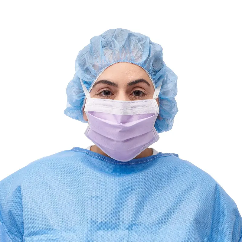 ASTM Level 3 Surgical Face Mask with Anti-Fog Foam, Ties and Thermal Bond Inner/Polypropylene Outer Facings, Purple, 50/BX (NON27412Z) Box of 50
