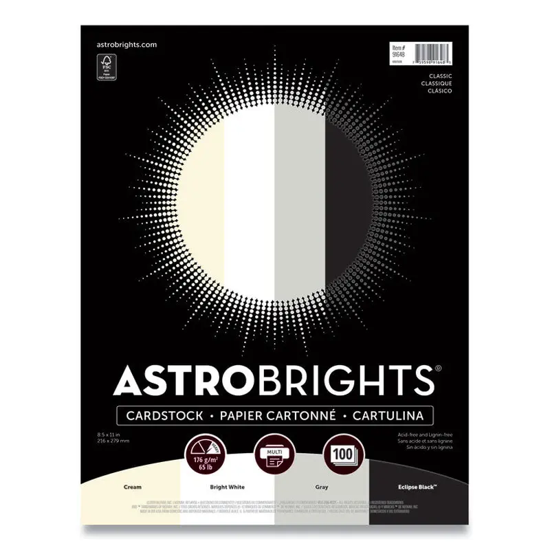 Astrobrights Color Cardstock - "Classic" Assortment, 65 lb Cover Weight, 8.5 x 11, Assorted Classic Colors, 100/Pack (WAU91648) Pack of 100