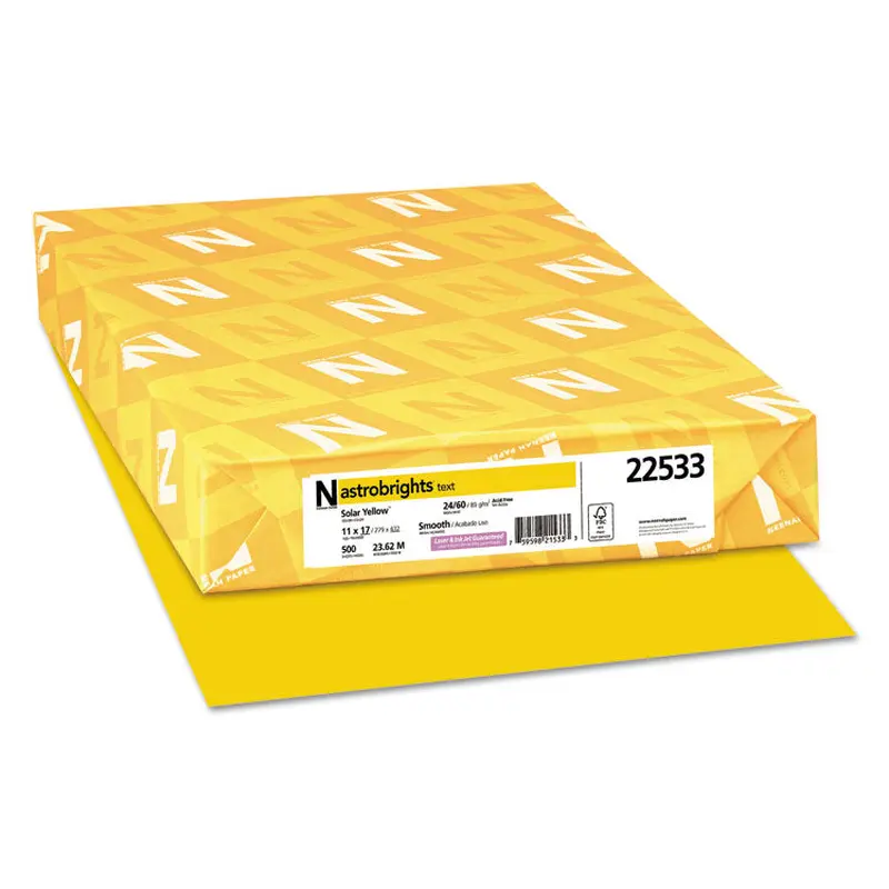 Astrobrights Color Paper, 24 lb Bond Weight, 11 x 17, Solar Yellow, 500/Ream (WAU22533) 1 Ream