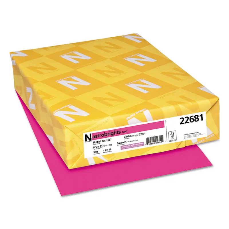 Astrobrights Color Paper, 24 lb Bond Weight, 8.5 x 11, Fireball Fuchsia, 500/Ream (WAU22681) 1 Ream