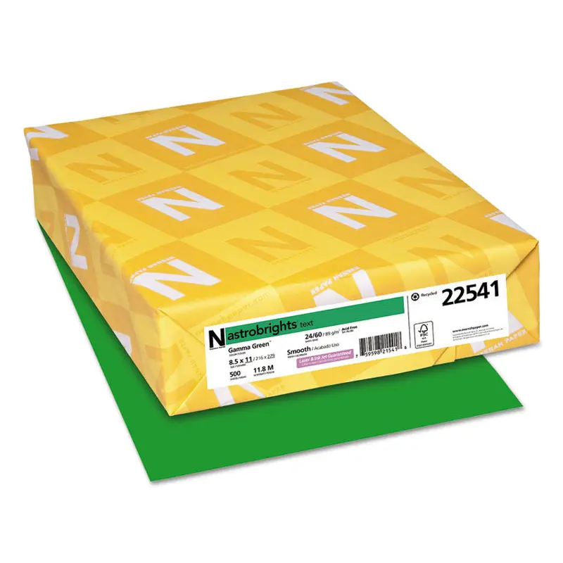 Astrobrights Color Paper, 24 lb Bond Weight, 8.5 x 11, Gamma Green, 500 Sheets/Ream (WAU22541) 1 Ream